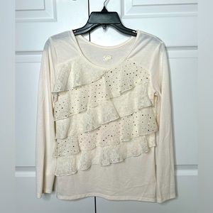 Justice Sequin and Lace Ruffle Long Sleeve Shirt